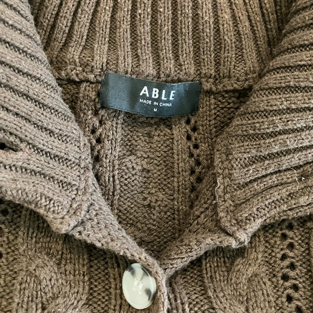 Able Ruth Cable Knit Cropped Cardigan, Brown, Size Medium - Picture 5 of 7